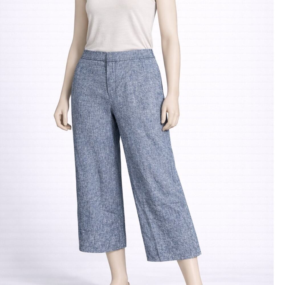 Ann Taylor Factory 8P Linen Blend Wide Leg Crop Pants Blue Petite boho summer